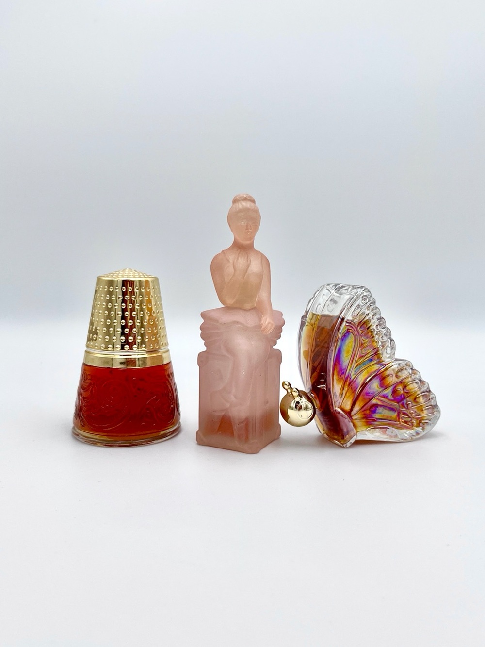 Vintage Avon Perfume Bottle Lot - 3 Decanters (Thimble, Ballerina, Butterfly)